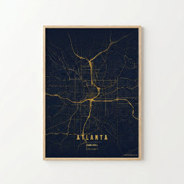 Mapa de oro de Atlanta Impresión de arte de pared 