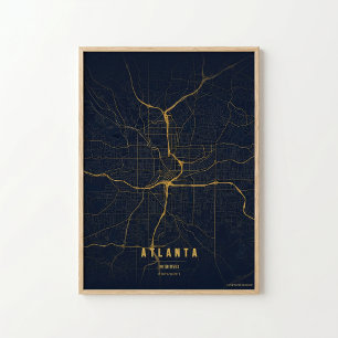 Mapa de oro de Atlanta Impresión de arte de pared 