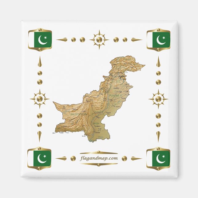 Mapa de Pakistán + imán de banderas (Frente)