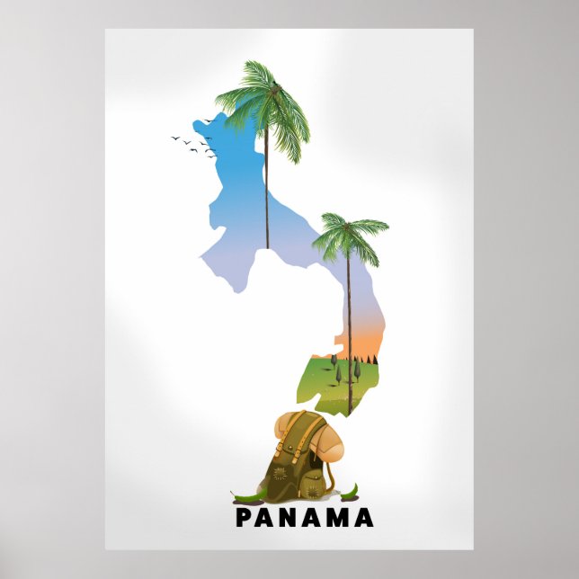Mapa de Panamá Impresión de afiches de viaje ilust (Frente)