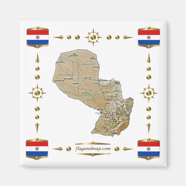 Mapa de Paraguay + imán de banderas (Frente)