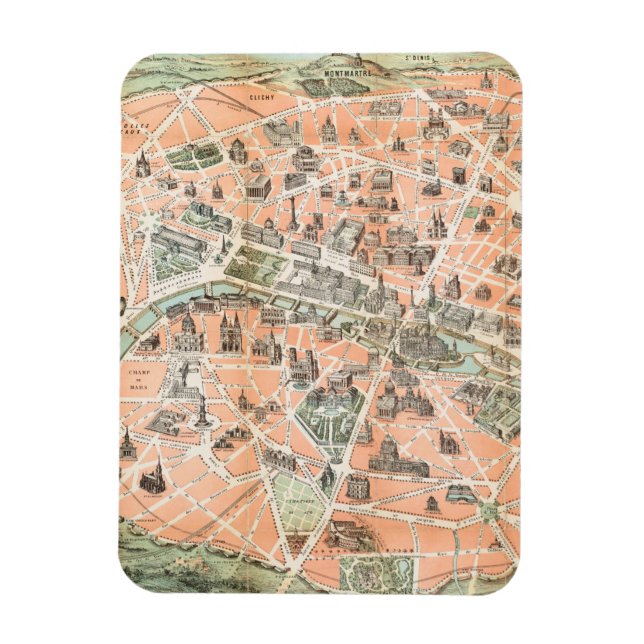 Mapa de París vintage Imán flexible (Vertical)