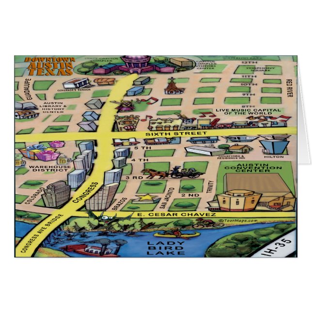 Mapa de Personalizados del centro de Austin Texas (Anverso (Horizontal))