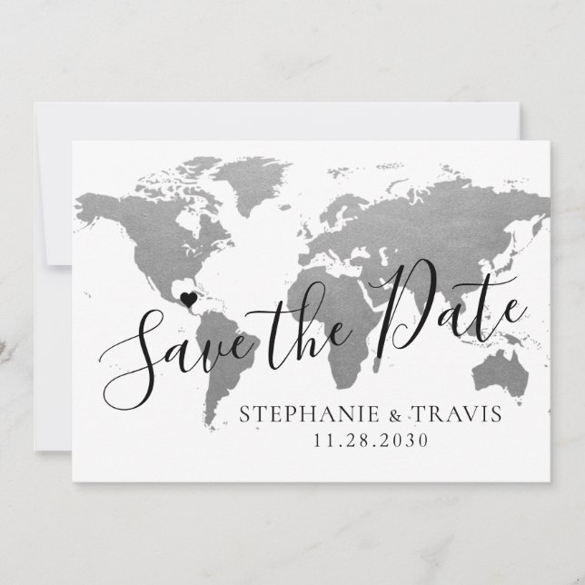 Mapa de plata Boda de destino Guardar la tarjeta d (Anverso)