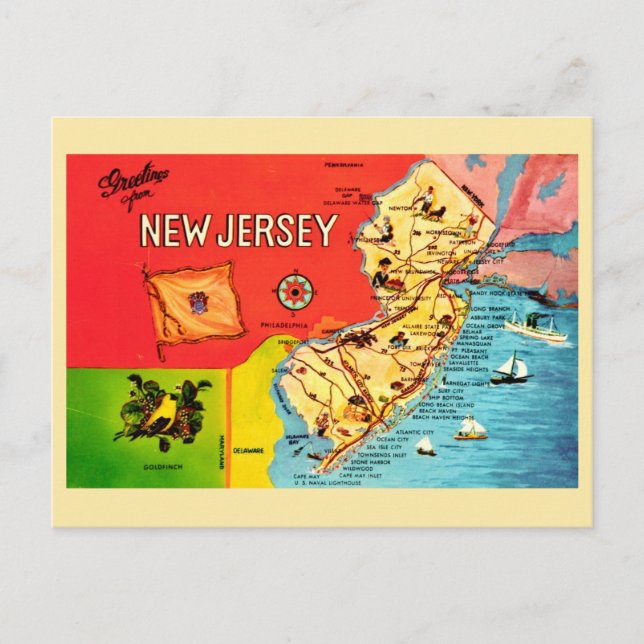 Mapa de playas de NJ Tarjeta postal (Anverso)