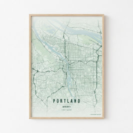 Mapa de Portland Impresión de Bosque Arte de Pared