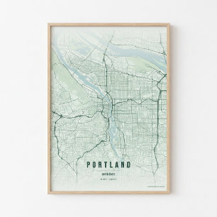 Mapa de Portland Impresión de Bosque Arte de Pared