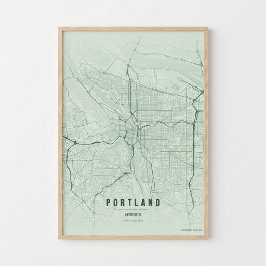 Mapa de Portland Impresión Oregon Ciudad Póster Re