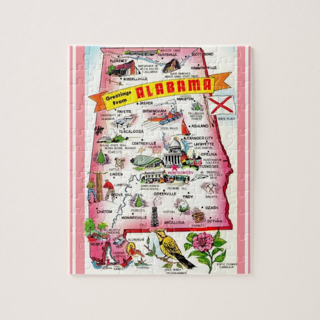 Mapa de postales de Alabama rompecabezas (Vertical)