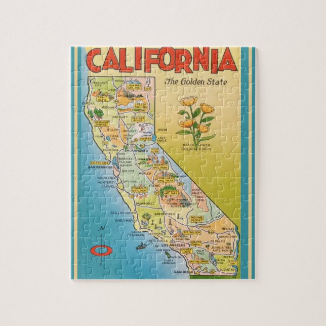 Mapa de postales de California Puzzle (Vertical)