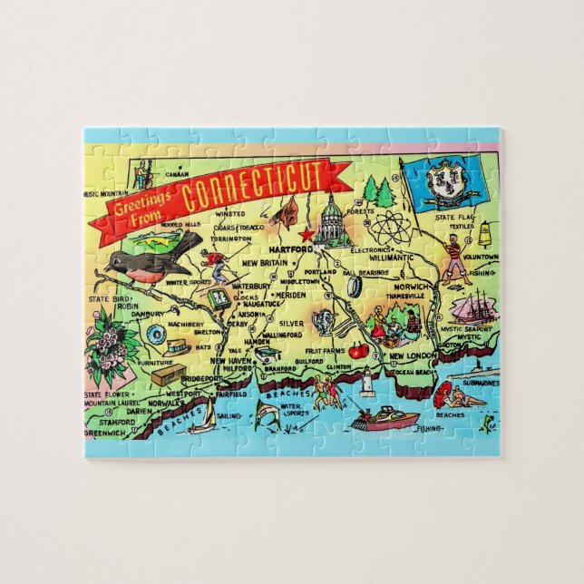 Mapa de postales de Connecticut Rompecabezas (Horizontal)