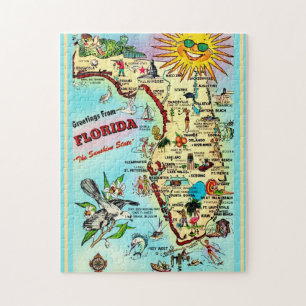 Mapa de postales de Florida 11x14 rompecabezas