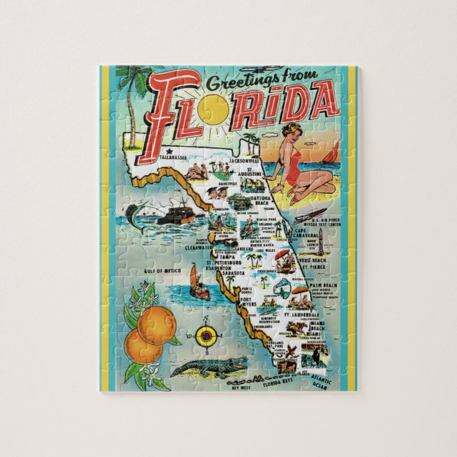 Mapa de postales de Florida 8x10 rompecabezas (Vertical)