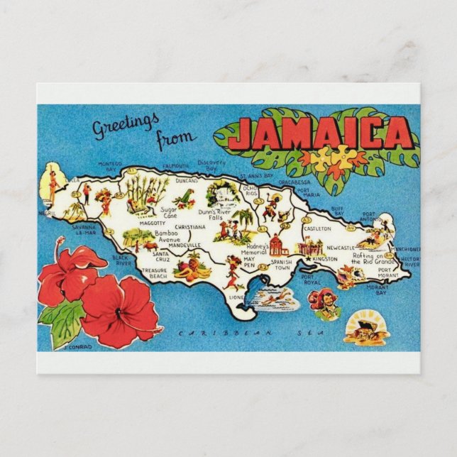 Mapa de postales de la isla de Jamaica antigua (Anverso)