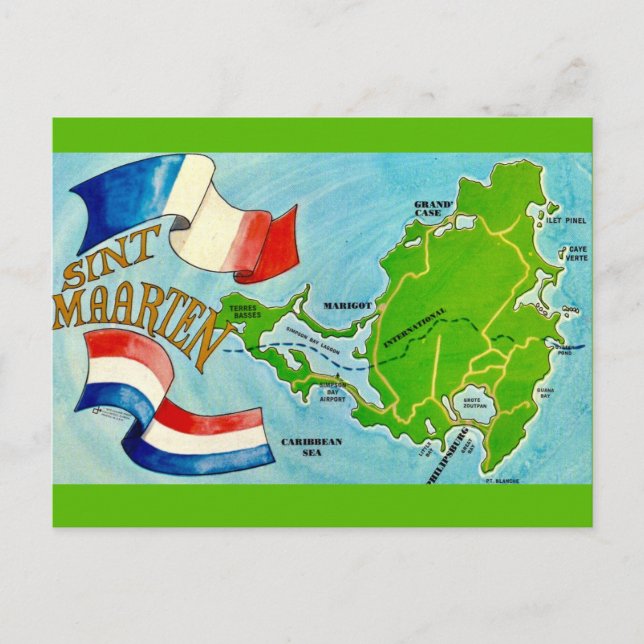 Mapa de postales de la isla de Sint Maarten (Anverso)
