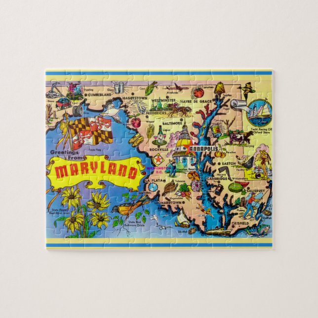 Mapa de postales de Maryland rompecabezas (Horizontal)