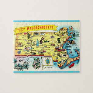Mapa de postales de Massachusetts rompecabezas