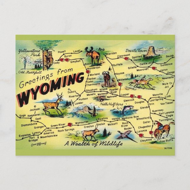 Mapa de postales vírgenes de Wyoming (Anverso)