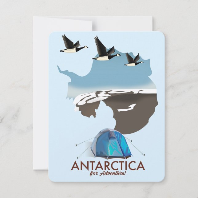 Mapa de póster de viaje de aventura de Antártida. (Anverso)