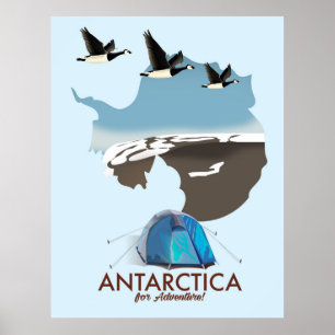 Mapa de póster de viaje de aventura de Antártida.