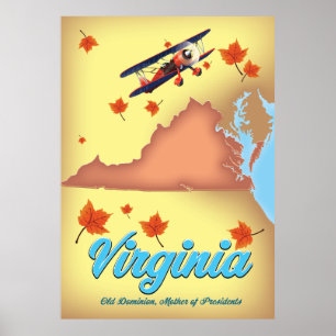 Mapa de póster de Virginia State retro Travel