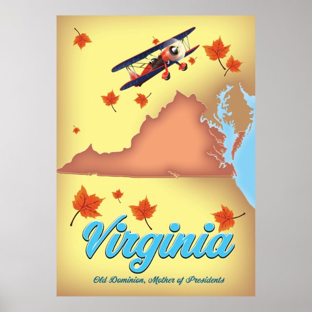 Mapa de póster de Virginia State retro Travel (Frente)