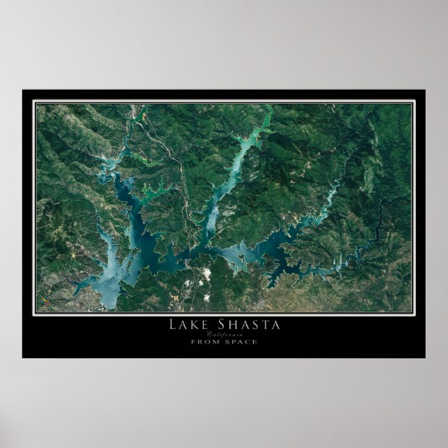Mapa de Posters por satélite de Lake Shasta Califo (Frente)
