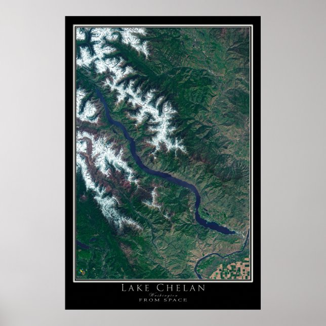 Mapa de Posters por satélite del lago Chelan Washi (Frente)