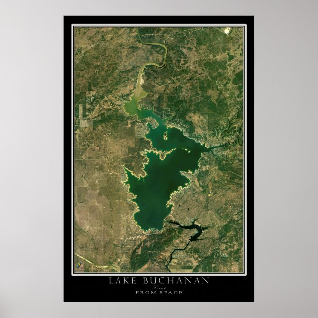 Mapa de Posters por satélite del lago de Buchanan  (Frente)