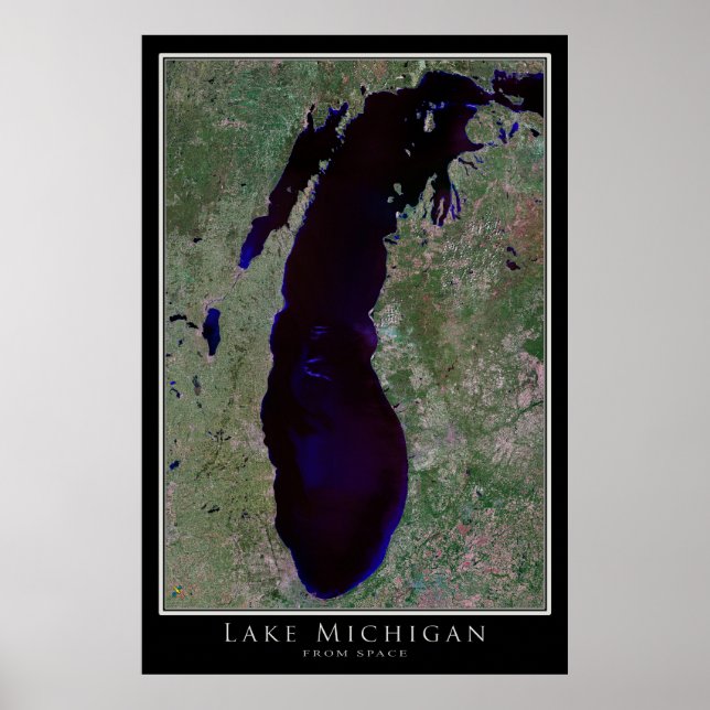 Mapa de Posters por satélite del lago de Michigan (Frente)