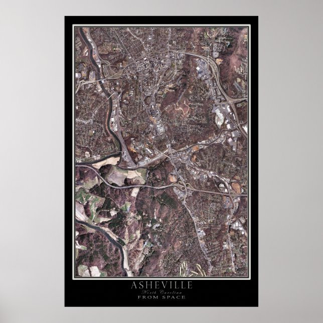 Mapa de Posters satelitales de Asheville en Caroli (Frente)