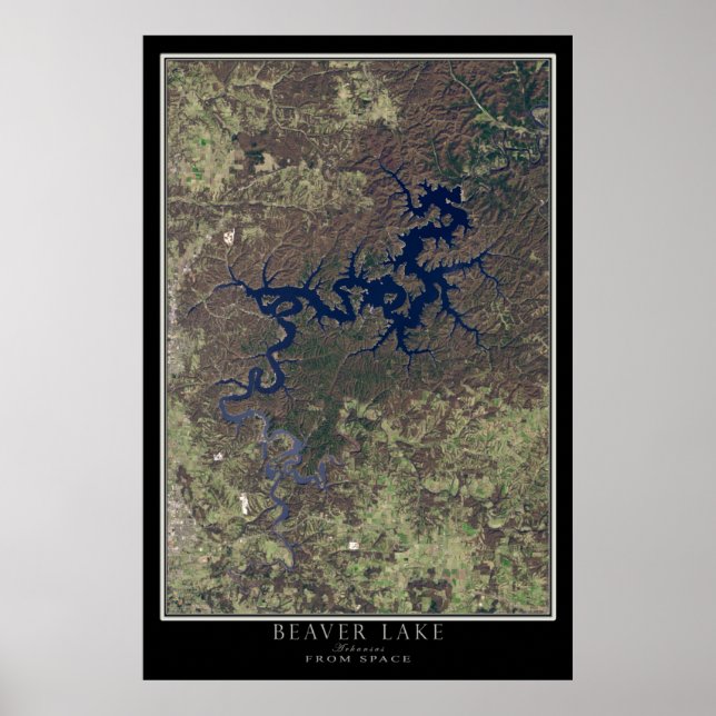 Mapa de Posters satelitales de Beaver Lake Arkansa (Frente)