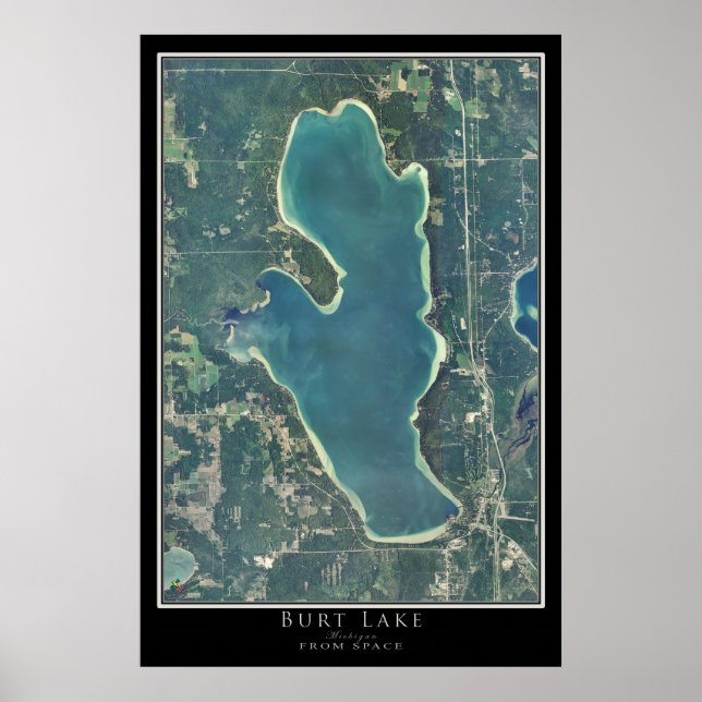 Mapa de Posters satelitales de Burt Lake Michigan (Frente)