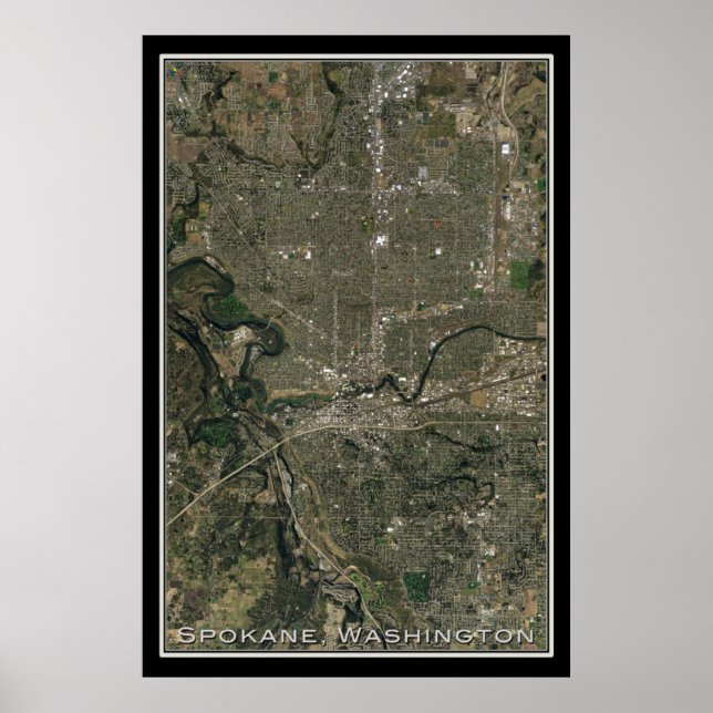 Mapa de Posters satelitales de Spokane Washington (Frente)