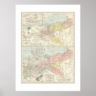 Mapa de Prusia en impresión de 1866