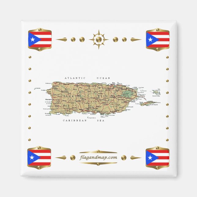 Mapa de Puerto Rico + imán de banderas (Frente)