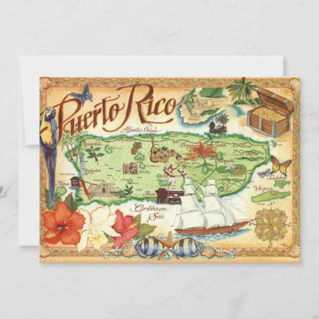 Mapa de Puerto Rico Tarjeta Postal Grande 5x7 (Anverso)