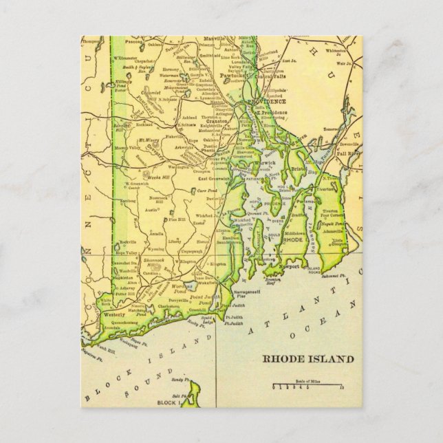 Mapa de Rhode Island Tarjeta Postal (Anverso)