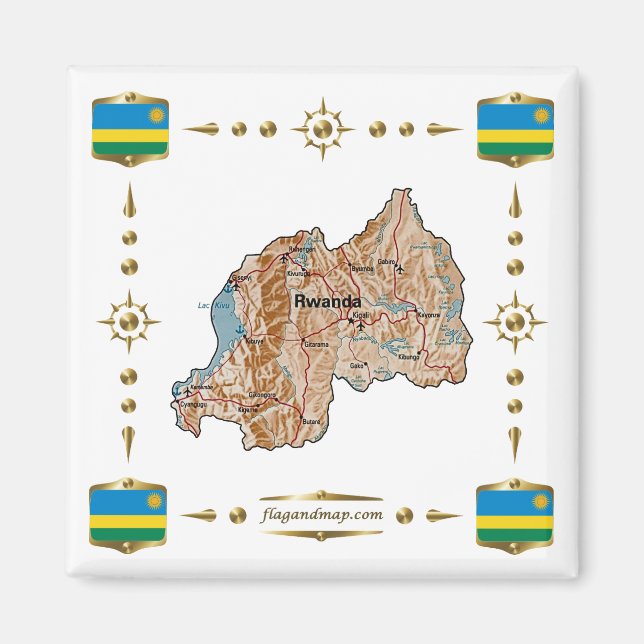 Mapa de Ruanda + imán de banderas (Frente)
