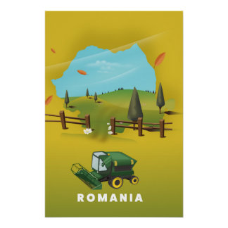 Mapa de Rumania poster de impresión ilustrado.