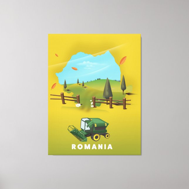 Mapa de Rumania poster de impresión ilustrado. (Anverso)
