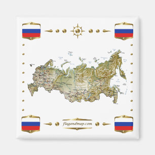 Mapa de Rusia + imán de banderas