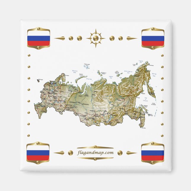 Mapa de Rusia + imán de banderas (Frente)