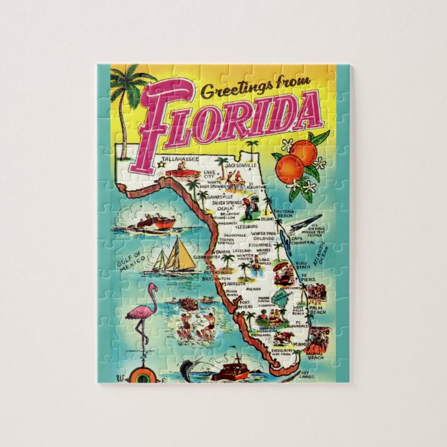 Mapa de saludo de Florida 8x10 rompecabezas (Vertical)