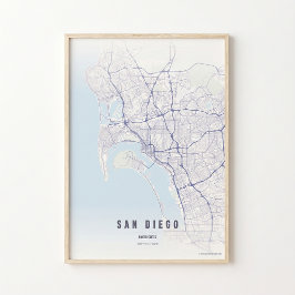 Mapa de San Diego en Pastel Impresión Póster Arte 