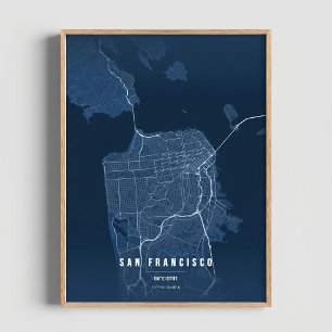 Mapa de San Francisco en azul, Póster para regalo,