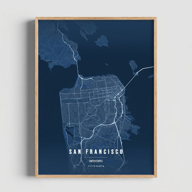 Mapa de San Francisco en azul, Póster para regalo, (Subido por el creador)