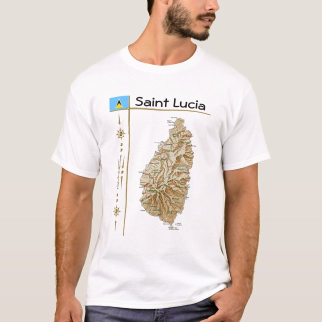 Mapa de Santa Lucía + Bandera + Título camiseta (Anverso)
