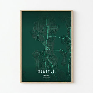 Mapa de Seattle Impresión Arte de Pared Ciudad de 