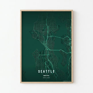 Mapa de Seattle Impresión Arte de Pared Ciudad de 